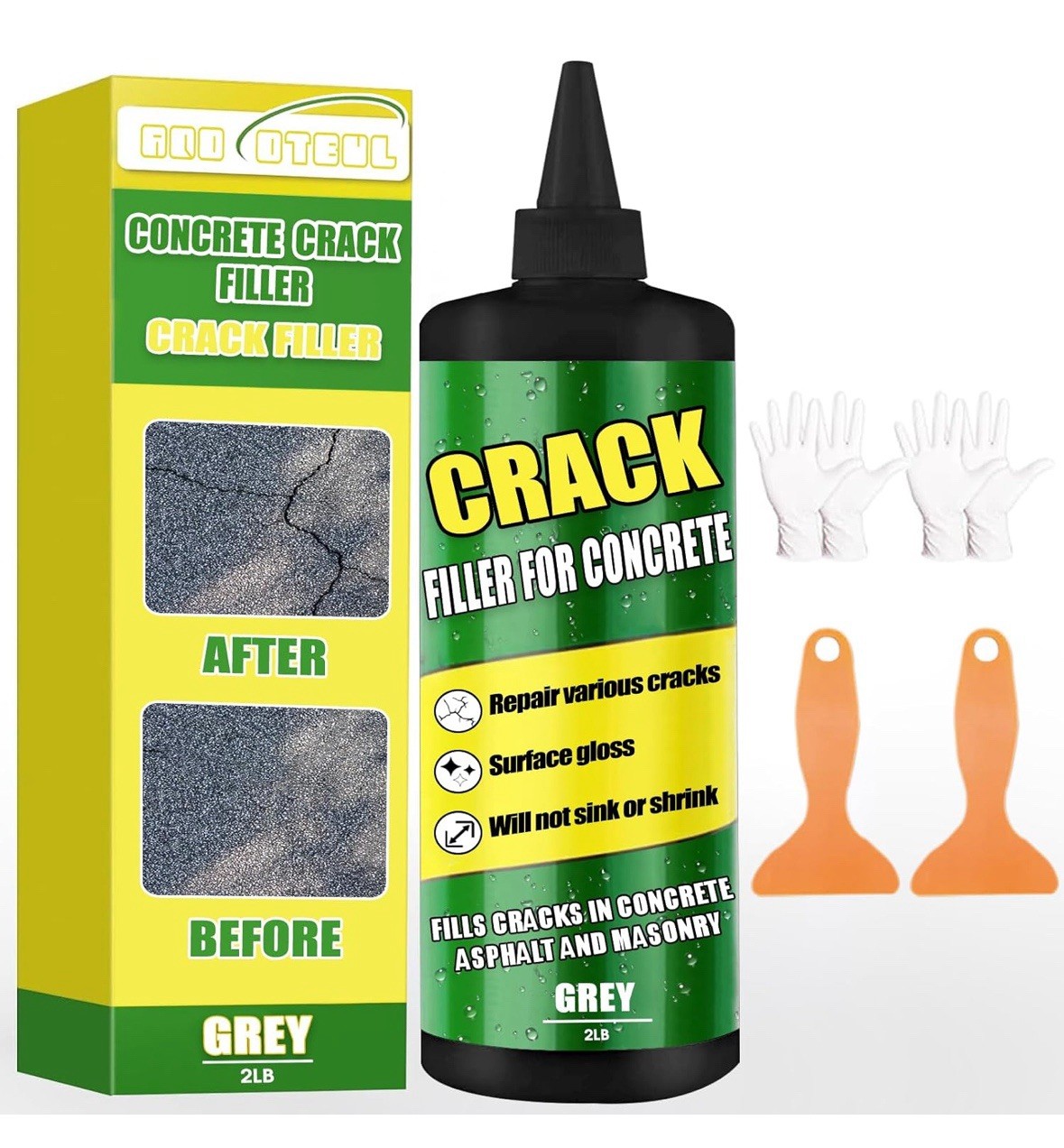 Concrete Crack Filler Gray Self-Leveling Cement Repair Gel for Driveway 2LB