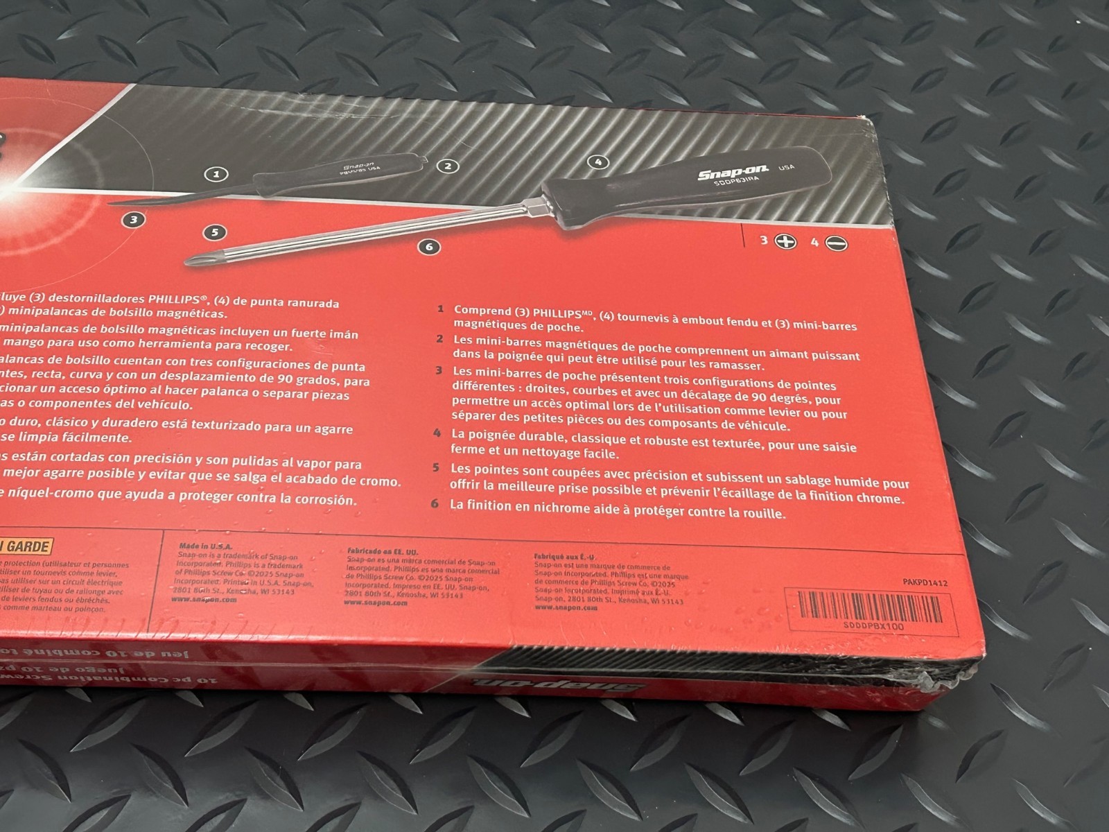 Snap On 10pc Black Hard Handle Combination Screwdriver Prybar Set SDDDPBX100 New