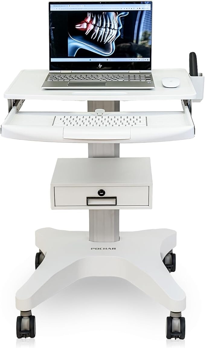 MEDICAL TROLLEY WITH LAPTOP PALLET AND ORAL SCANNER HOLDER