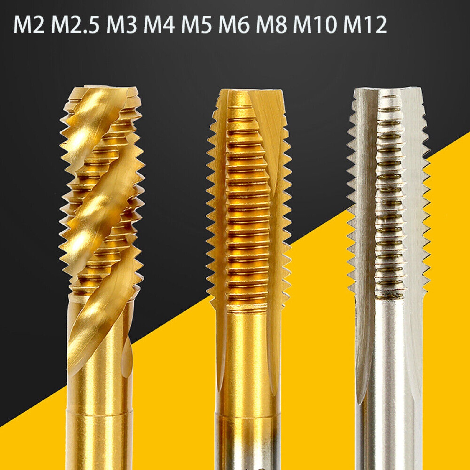 Spiral Flute Point HSS Machine Thread Taps Set TiN Coated / HSS-Co Cobalt M2-M12