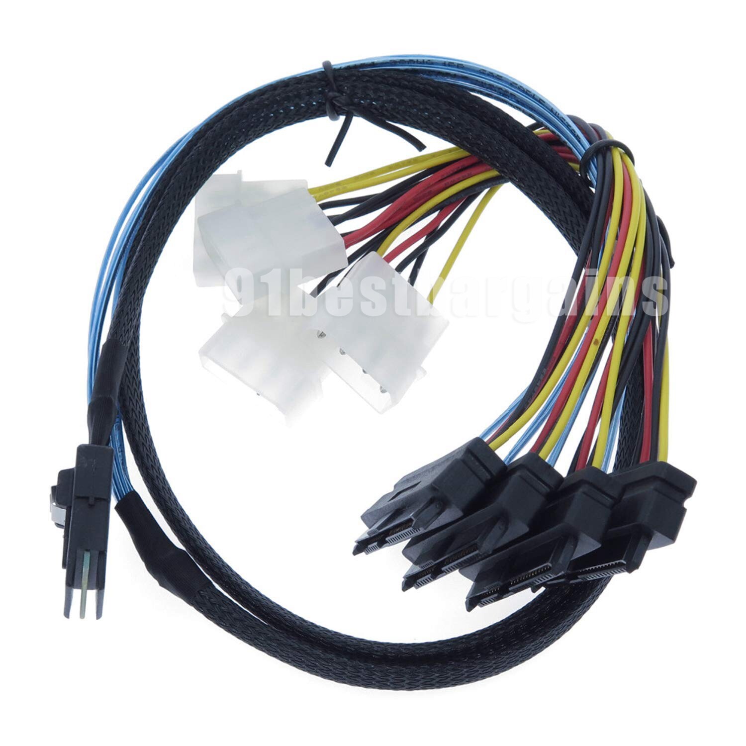 Internal Mini SAS to SAS w/ Molex Power Cable SFF-8087 to 4x SFF-8482 1M