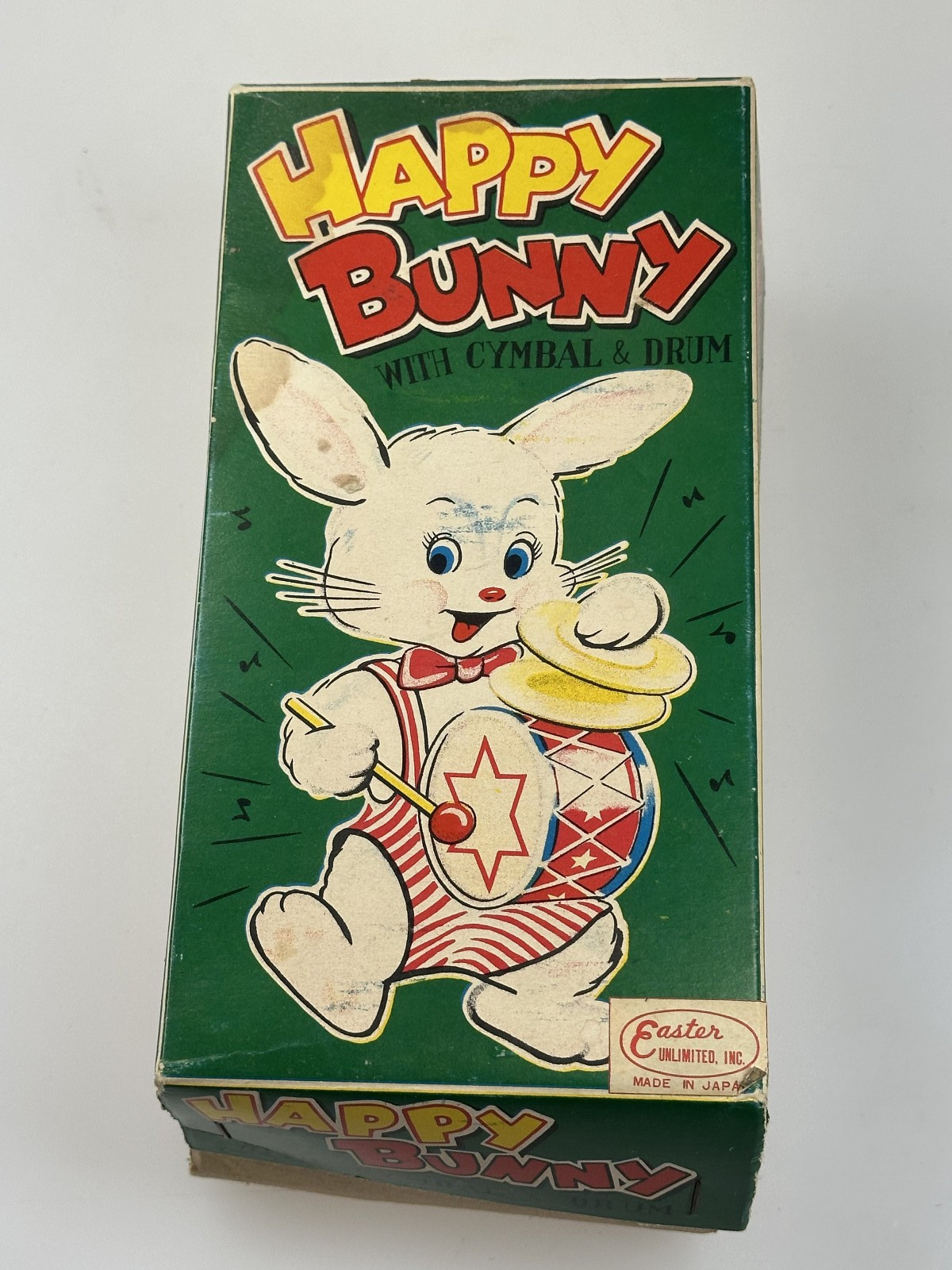 Vintage Japan MECHANICAL Wind Up Cymbals Drumming Easter Bunny Box Works VIDEO