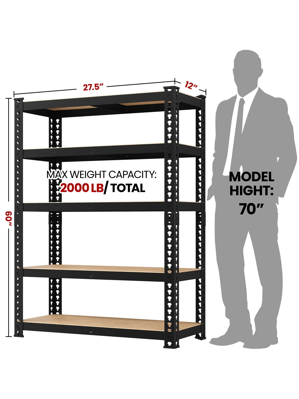 Butterslay 5-Tier Boltless Metal Storage Shelf with MDF Boards Adjustable Rack