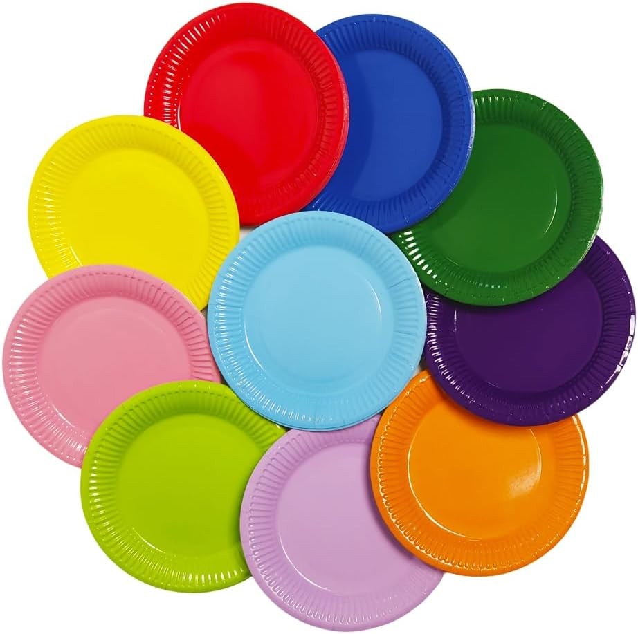 50 Count Heavy-Duty Party Paper Plates in Assorted Colors for All Occasions