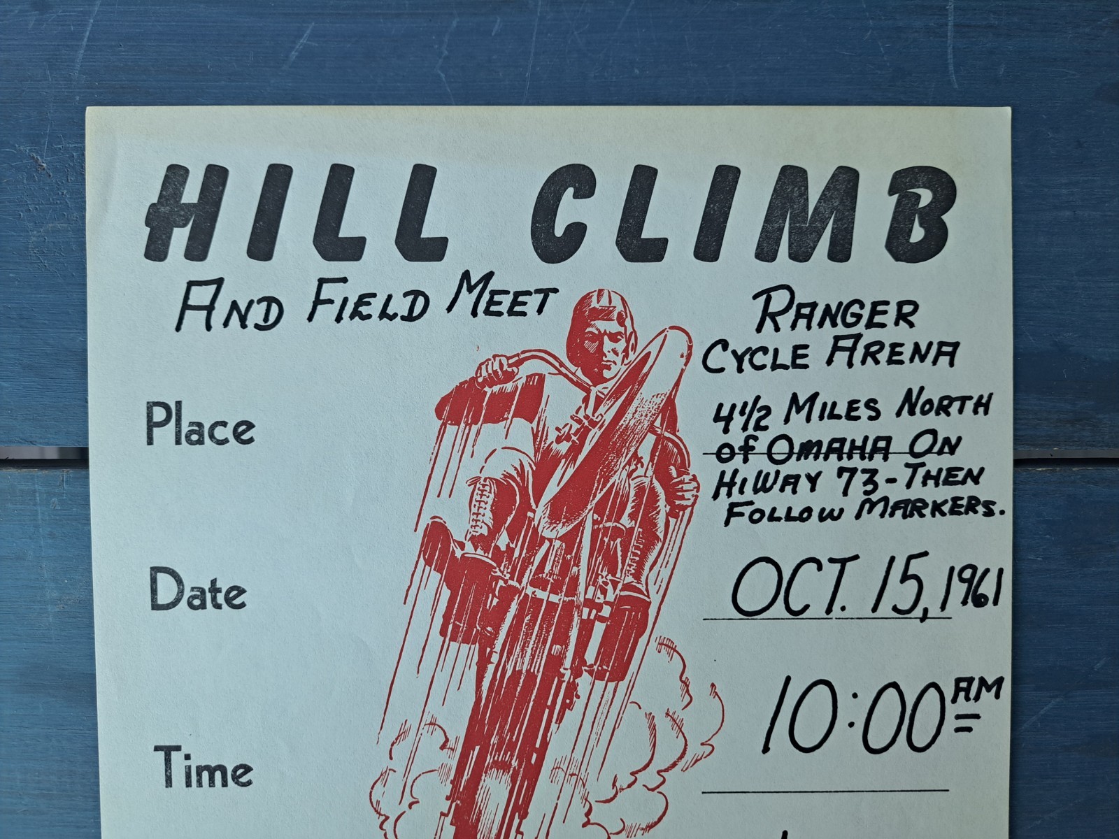 1961 ORIGINAL RANGER MOTORCYCLE CLUB OMAHA NEBRASKA HILL CLIMB EVENT POSTER