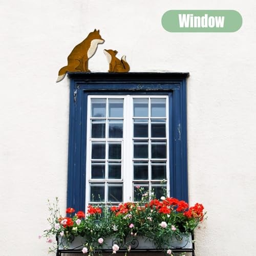 Mama and Baby Fox Door Topper Adorable Fox Shape Statue Grey/Blue/Yellow/White