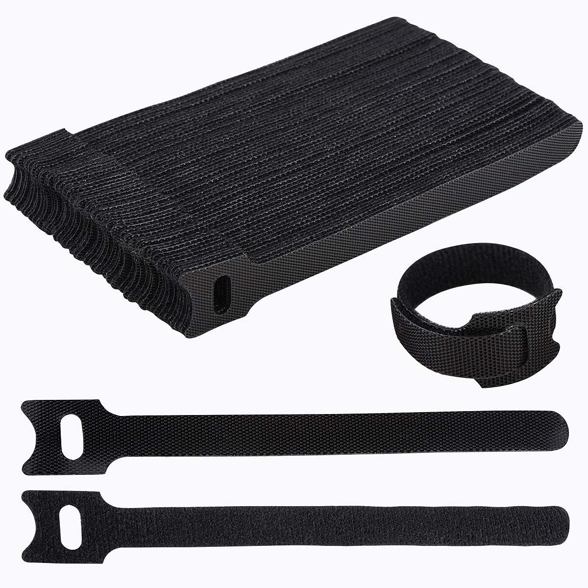 100Pcs Cable Straps Black Wire Cord Hook Loop Ties Reusable Fastening Organizer
