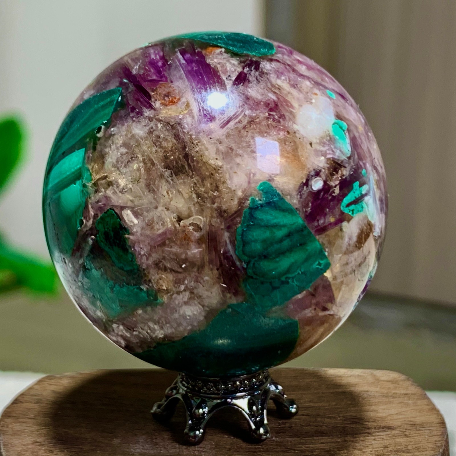 95G Newly discovered rare malachite purple mica symbiotic sphere restoration