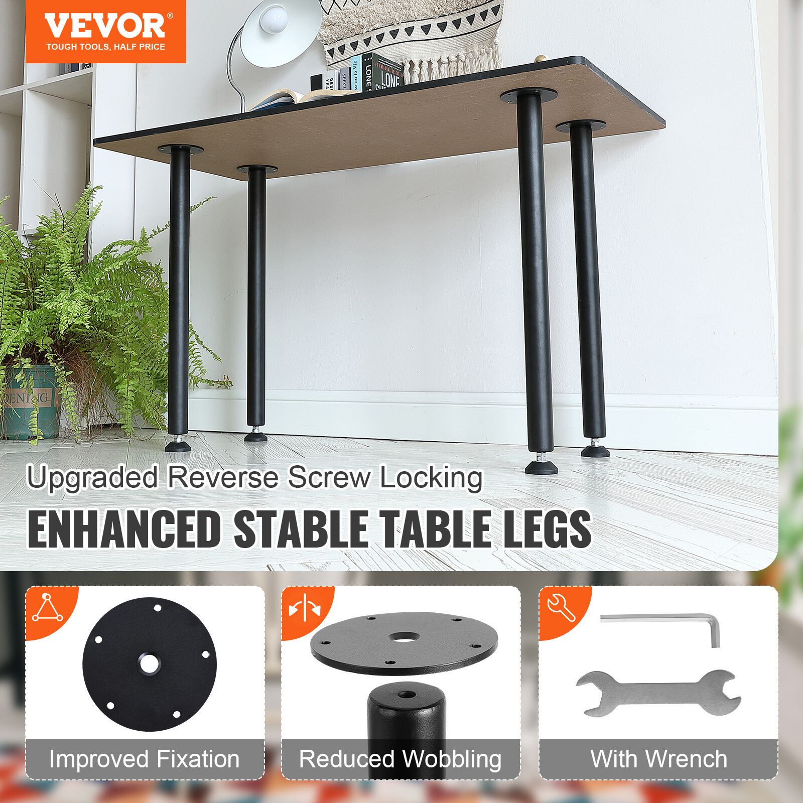 VEVOR 28" Solid Steel Adjustable Desk Legs Office Table Furniture Set of 4 Black
