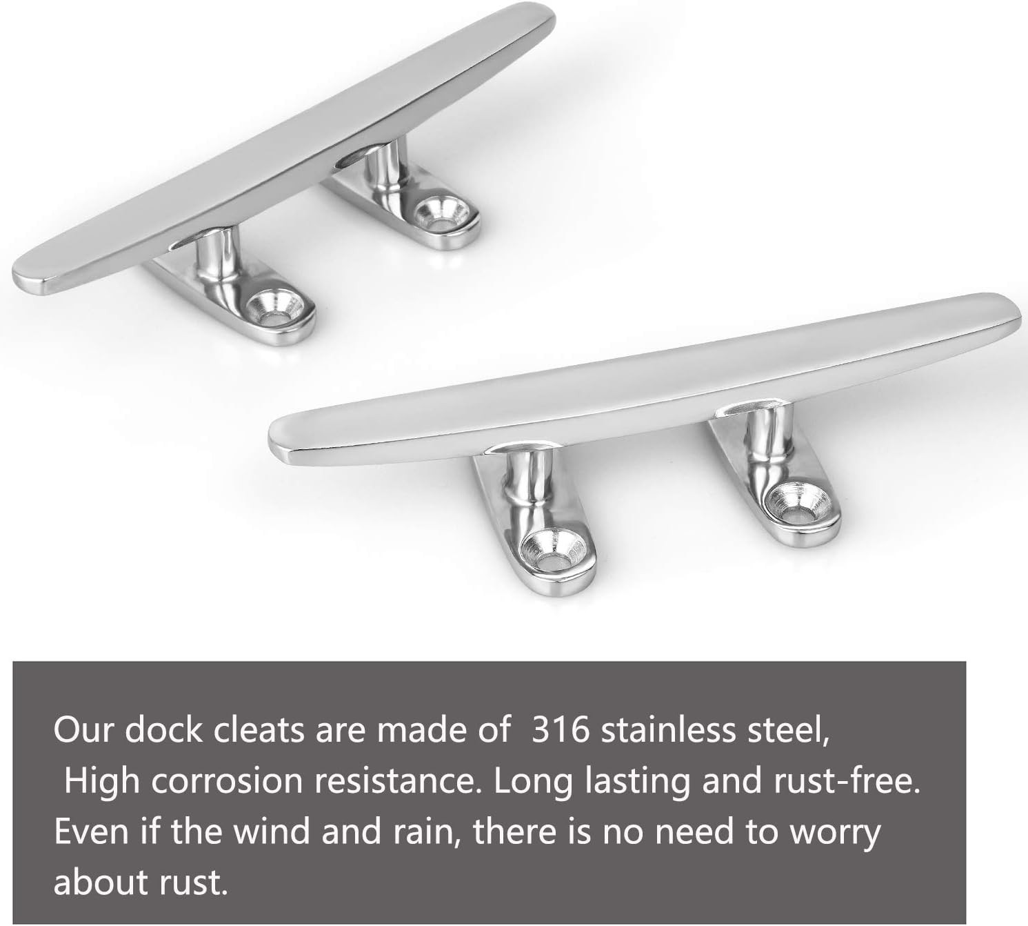Boat Cleat, Small Dock Cleat 4 Inch Open Base, Heavy Duty 316 Stainless Steel, C