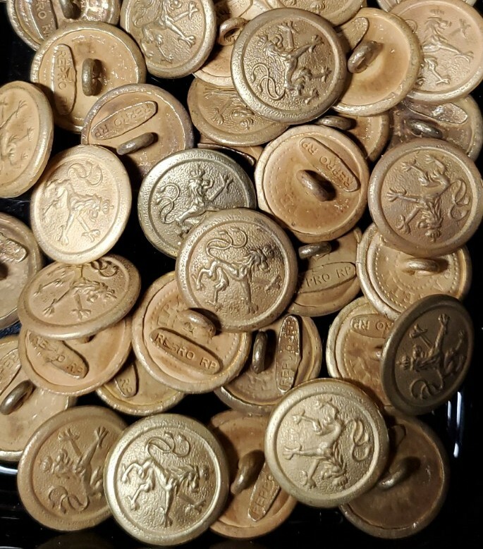 WWI German Bavarian Buttons brass finish, unpainted 18MM Lion buttons 1 pair