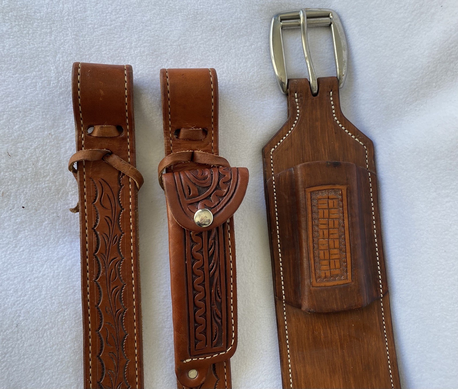 High QUALITY Double Stitch TOOLED Skirt Leather Back Flank Cinch &Billet SET~EUC