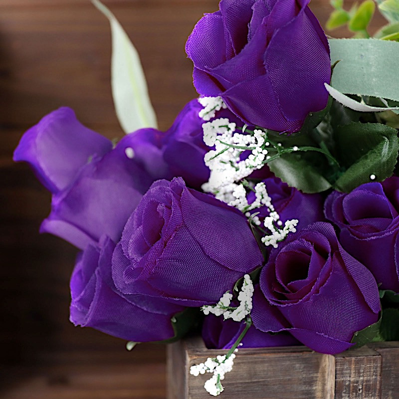 84 Purple SILK ROSE BUDS Wedding Party Flowers Bouquets Decorations on SALE