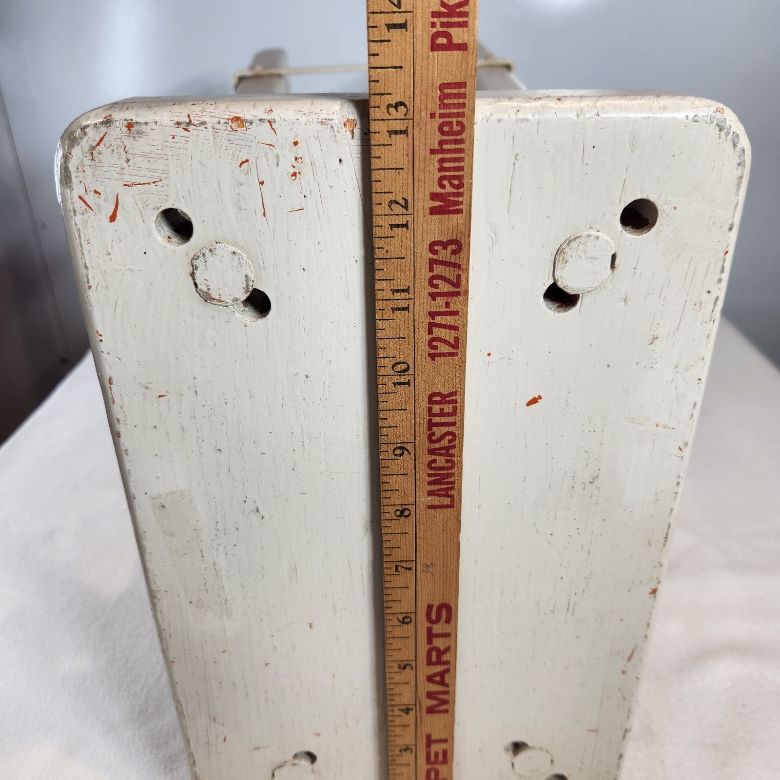 Rustic Chippy White Distressed Painted Wooden Tall Stool Seat Euro Farmhouse