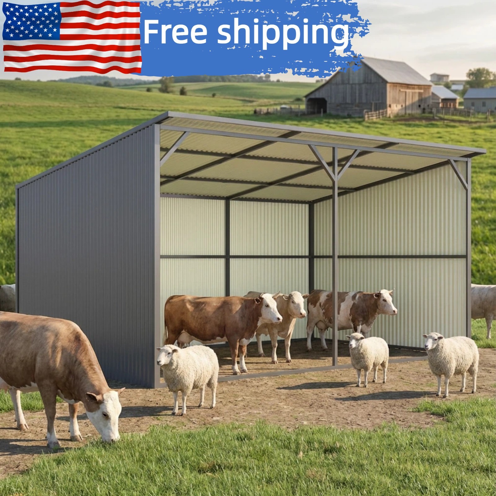 New 20x12 Ft Metal Livestock Shelter Run-in Shed for Cattle Horse Goat free ship