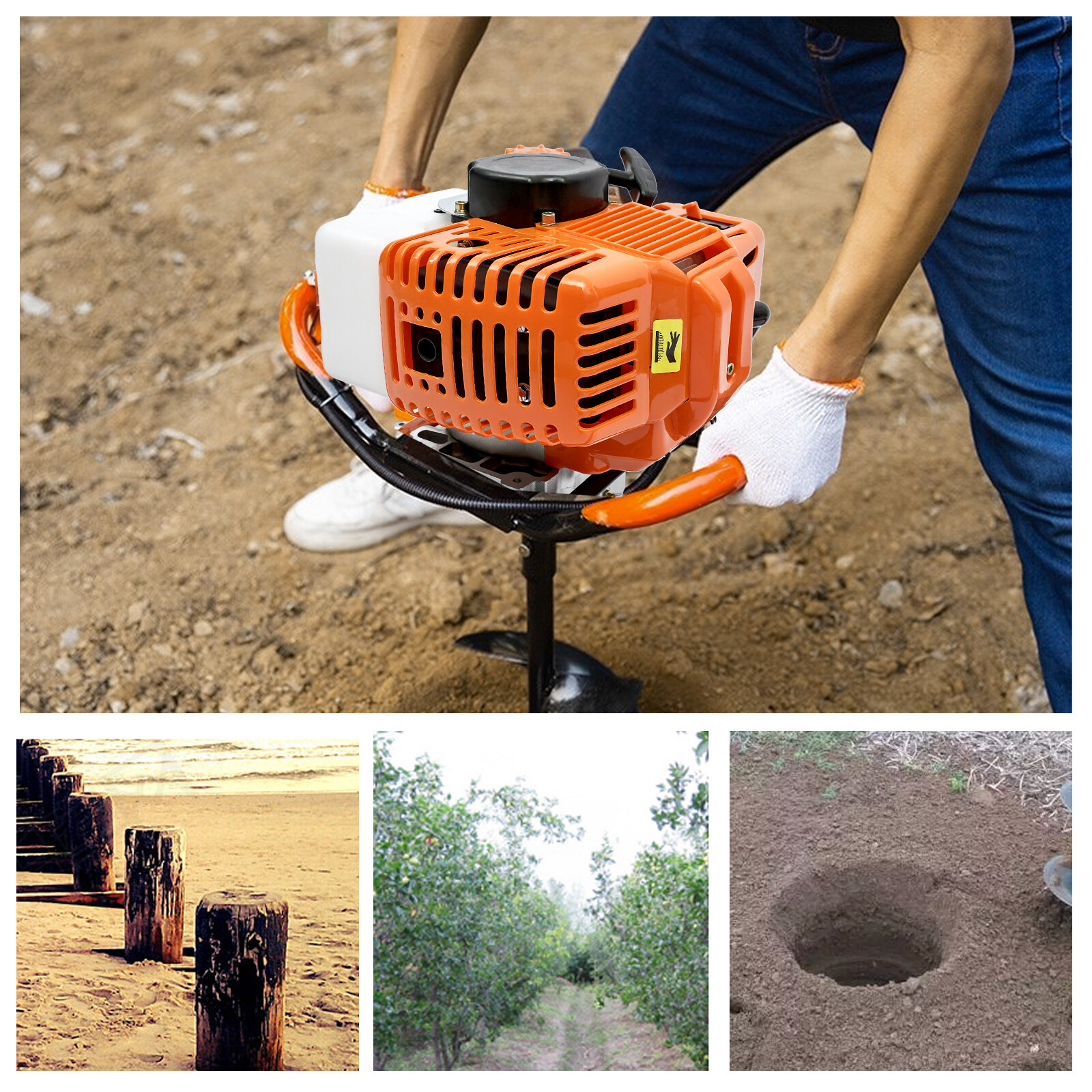 52CC 2-Stroke 7500RPM Gas Powered Earth Auger Digging Machine Post Hole Digger