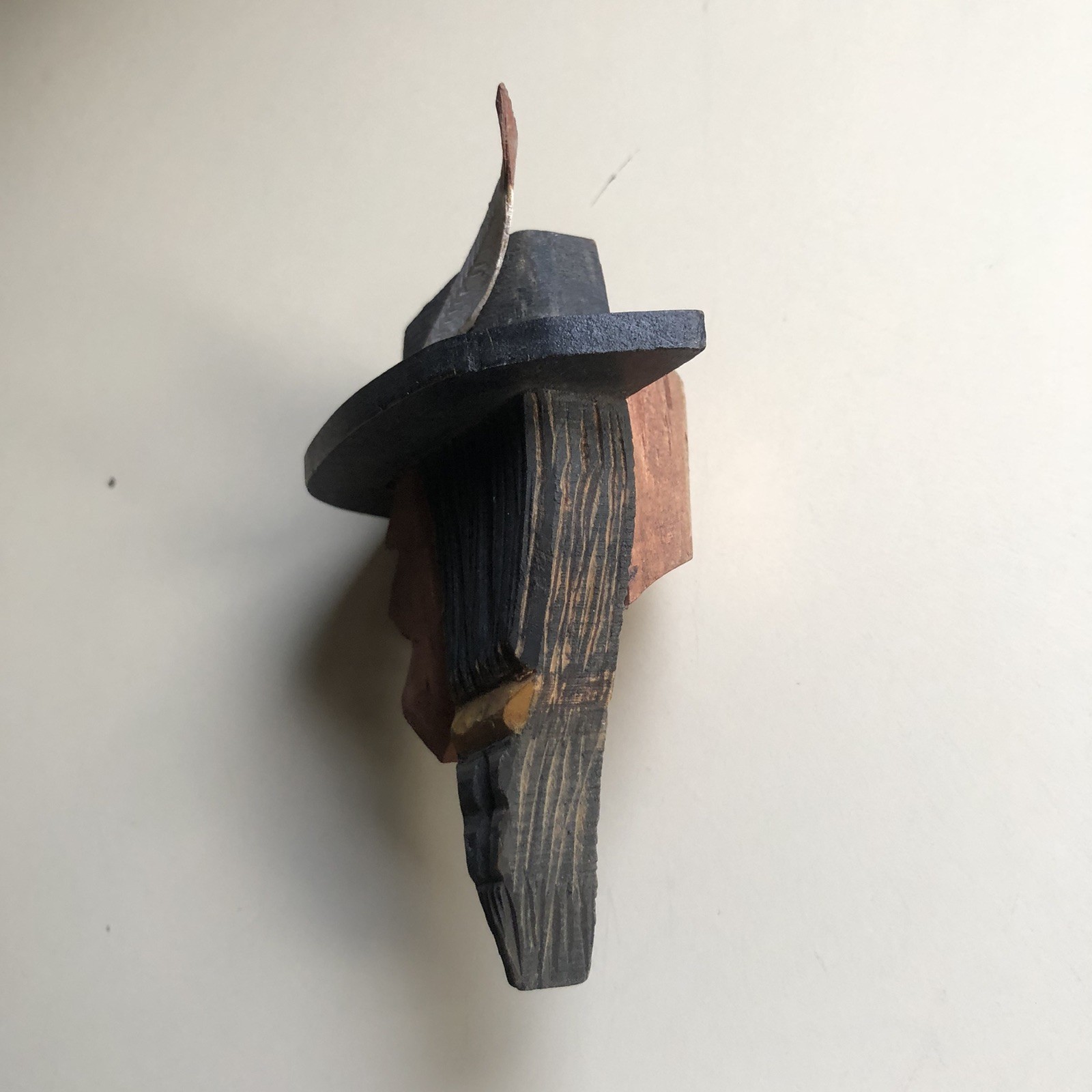 Hand Carved Painted Signed Wood Neckerchief Slide Native American Man AT