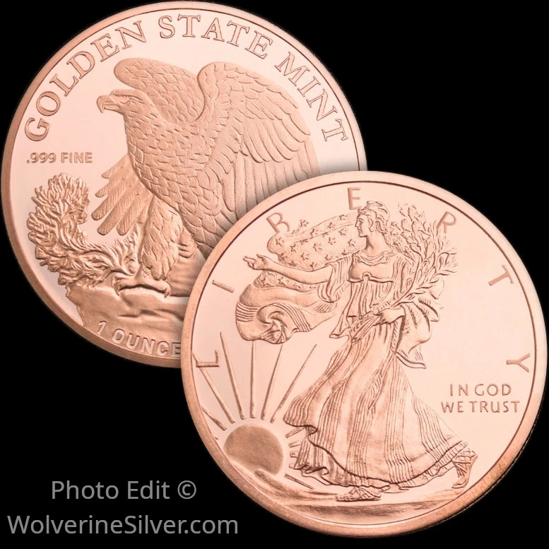 1 Oz. Solid .999 Fine Copper Round - Walking Liberty - Golden State Mint