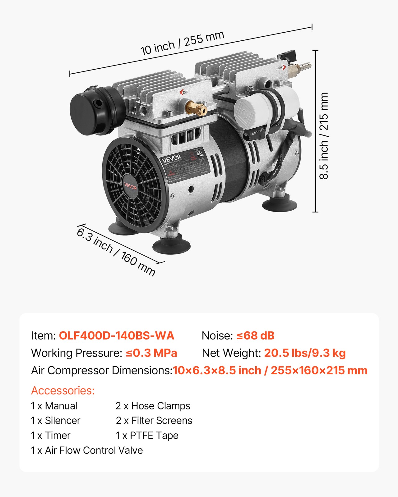 VEVOR Pond Aerator for Lake up to 3 Arces 5.2CFM 3/4HP Air Compressor 550W Motor