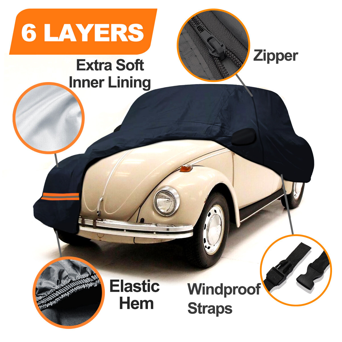 6 Layer CUSTOM FIT Volkswagen Beetle OUTDOOR CAR COVER & Cotton Zip All-Weather