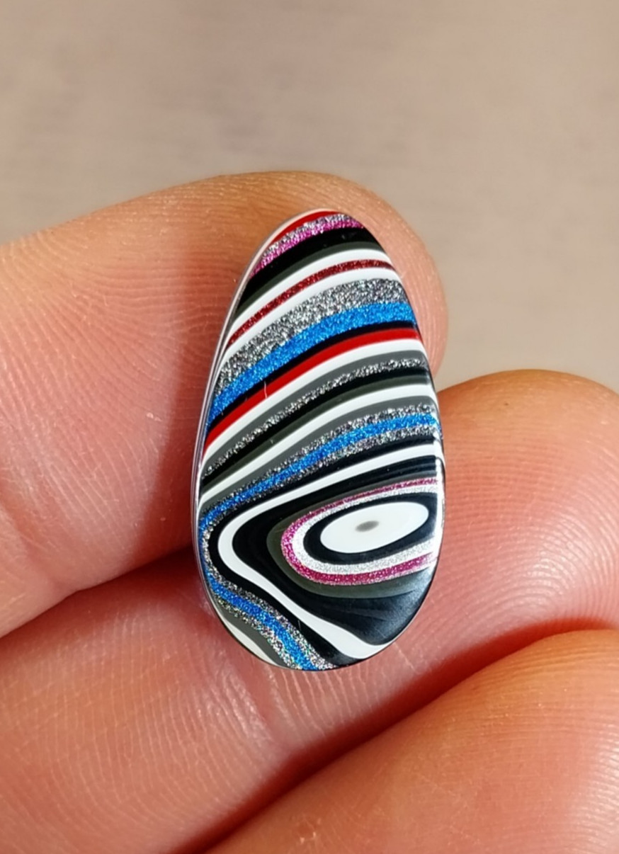 Fordite Cabochon, Flat Teardrop with Pink and Blue, EB40
