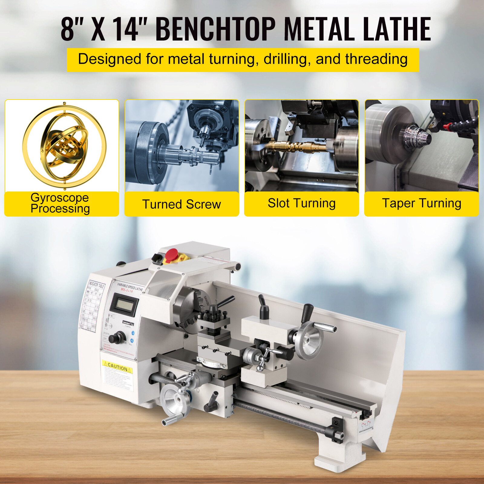 Mini Metal Lathe 8"x14" Metalworking Machine Variable Speed 2250 RPM 600W 110V