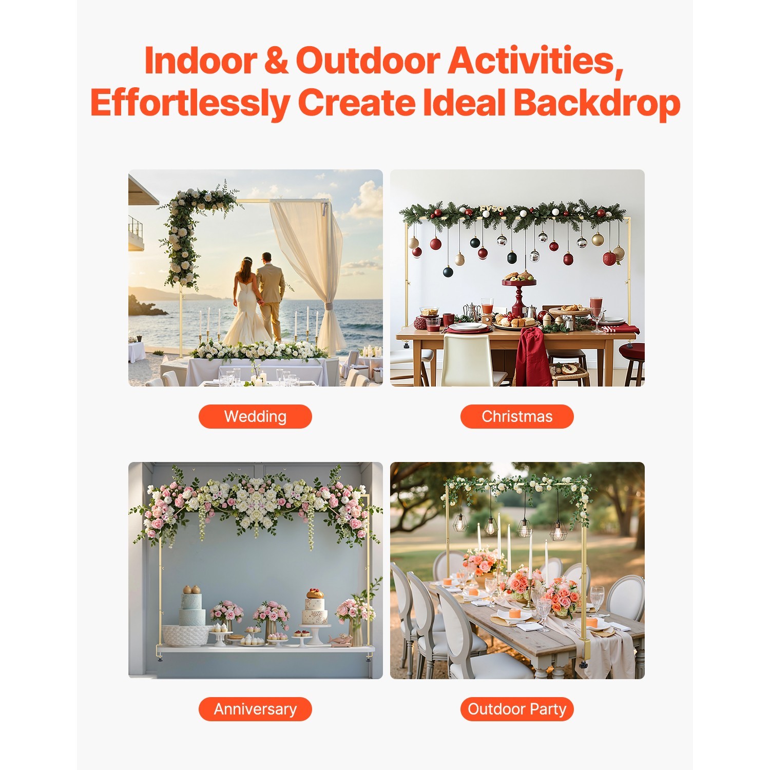 Over The Table Rod Stand Metal Arch Frame 28"-98" Adjustable Wedding Party Decor