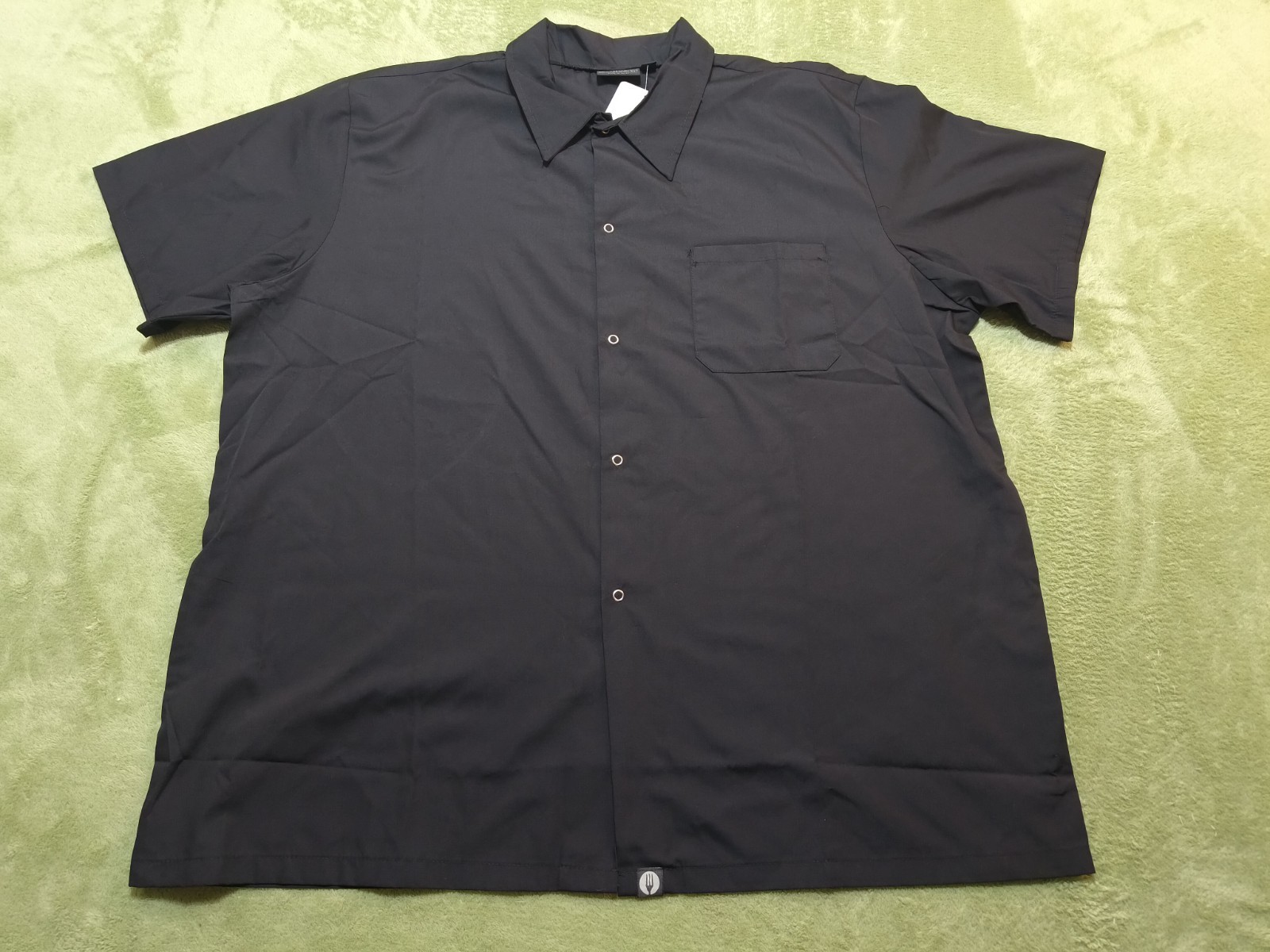 Chef Works Mens XL Black Short Sleeve Snap Front Utility Work Shirt Cook