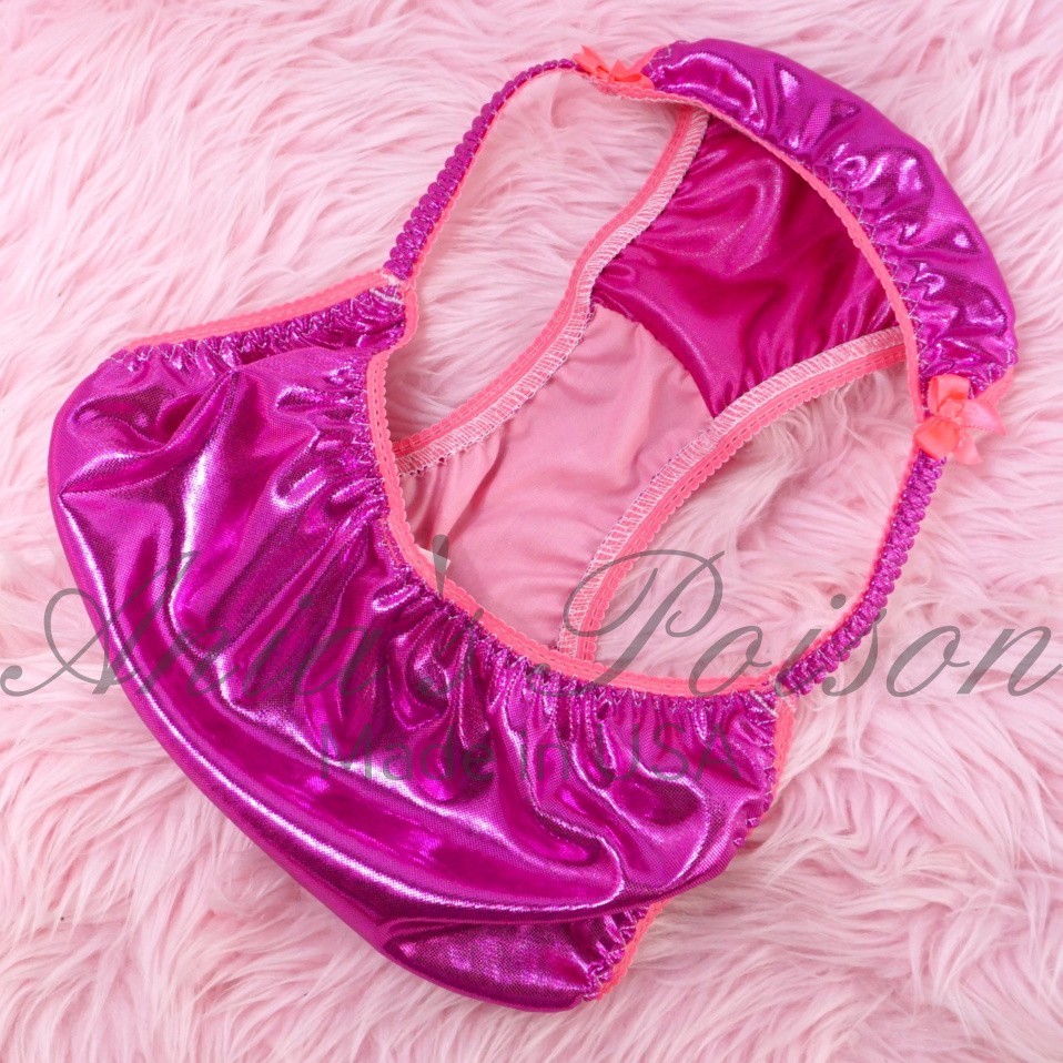 Shiny Ladies Panties Magenta Pink Metallic Foil Sissy DUCHESS CUT string bikini