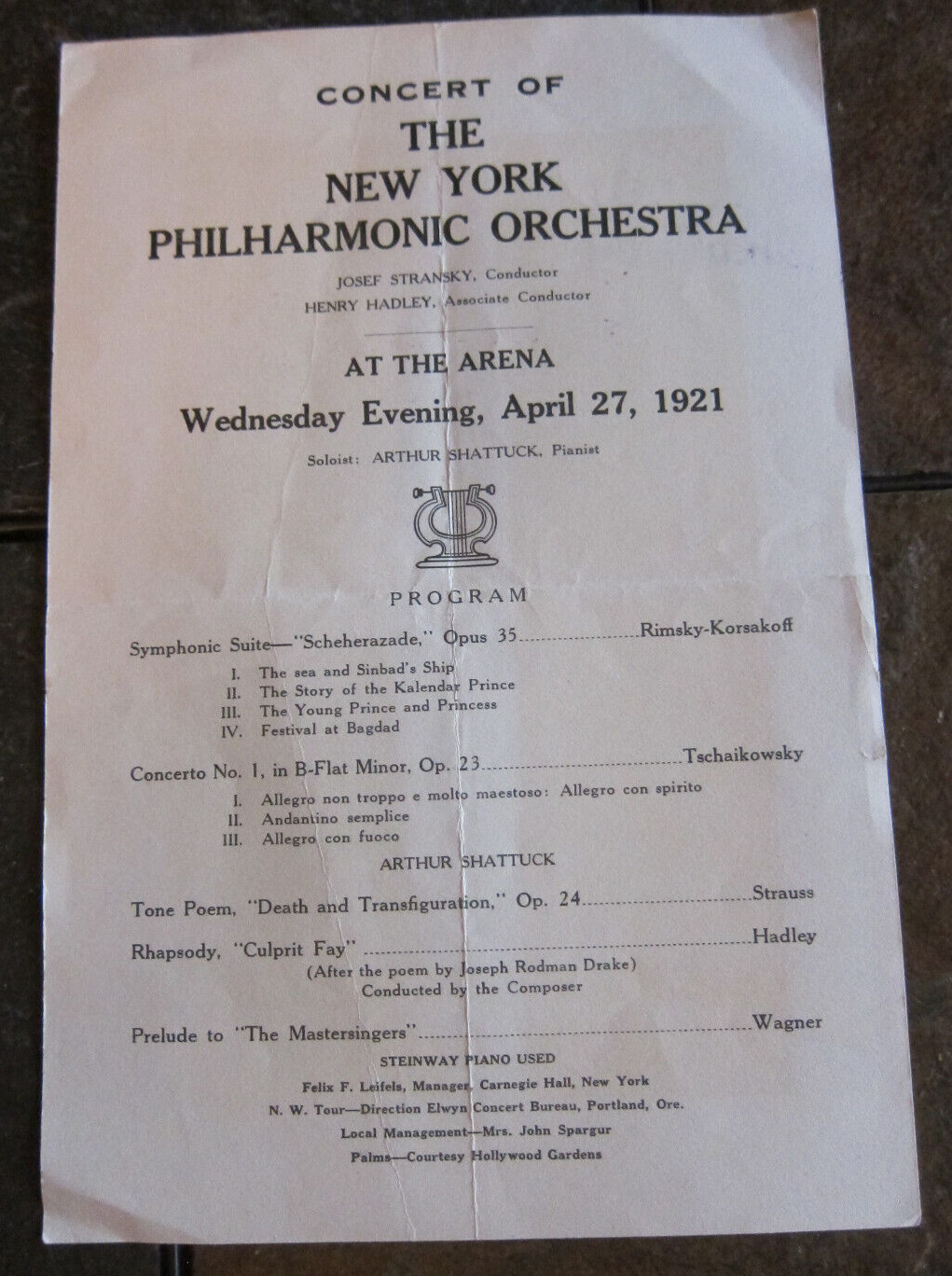 1921 New York Philharmonc Orchestra Program Advertising