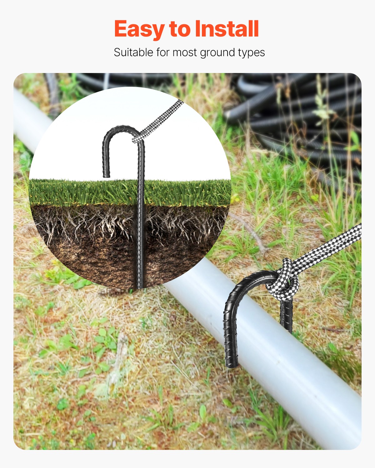 VEVOR 12In 16Pack Rebar Stakes Heavy Duty J Hook Galvanized Steel Ground Anchors