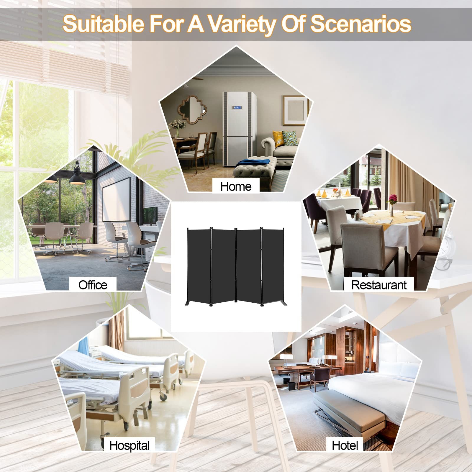 4 Panel Room Divider Screen 6Ft Tall Foldable Privacy Dividers Indoor Wall Pa...