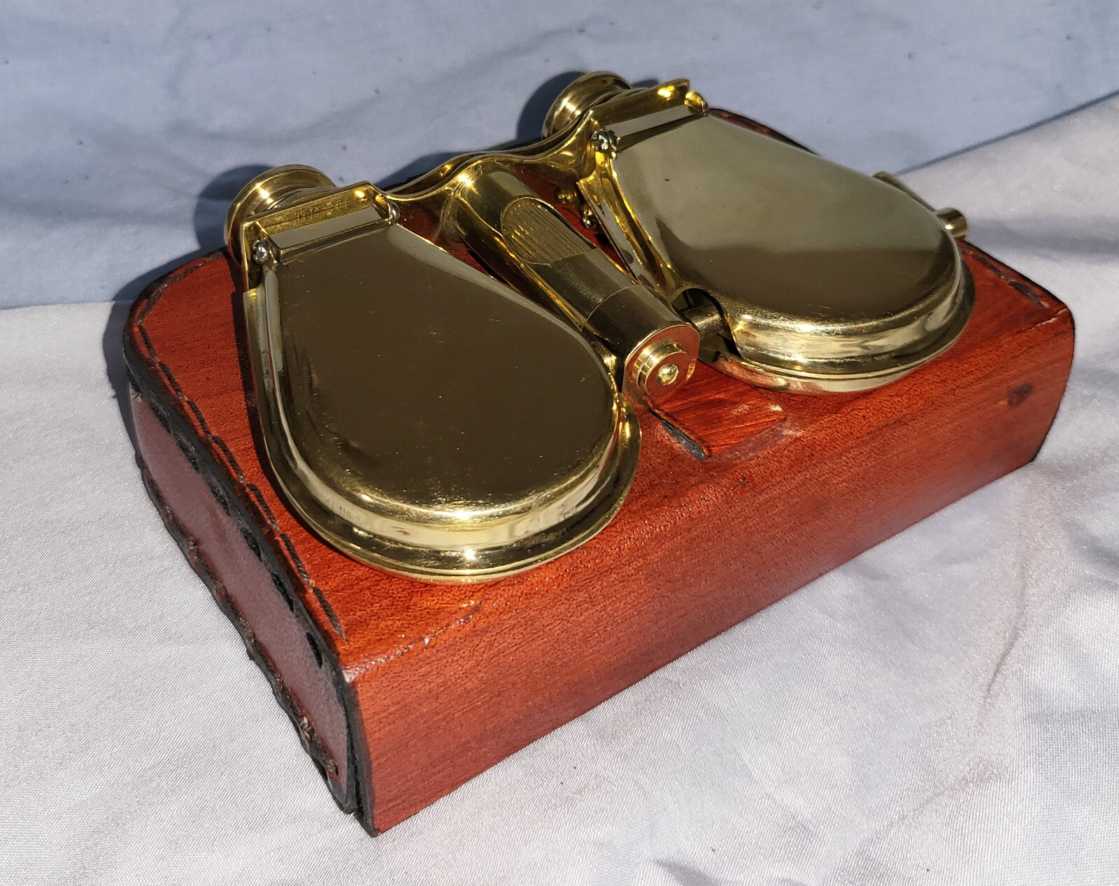 Gold Folding Binoculars Leather Case London Royal Navy Ship Opera Glasses Retro