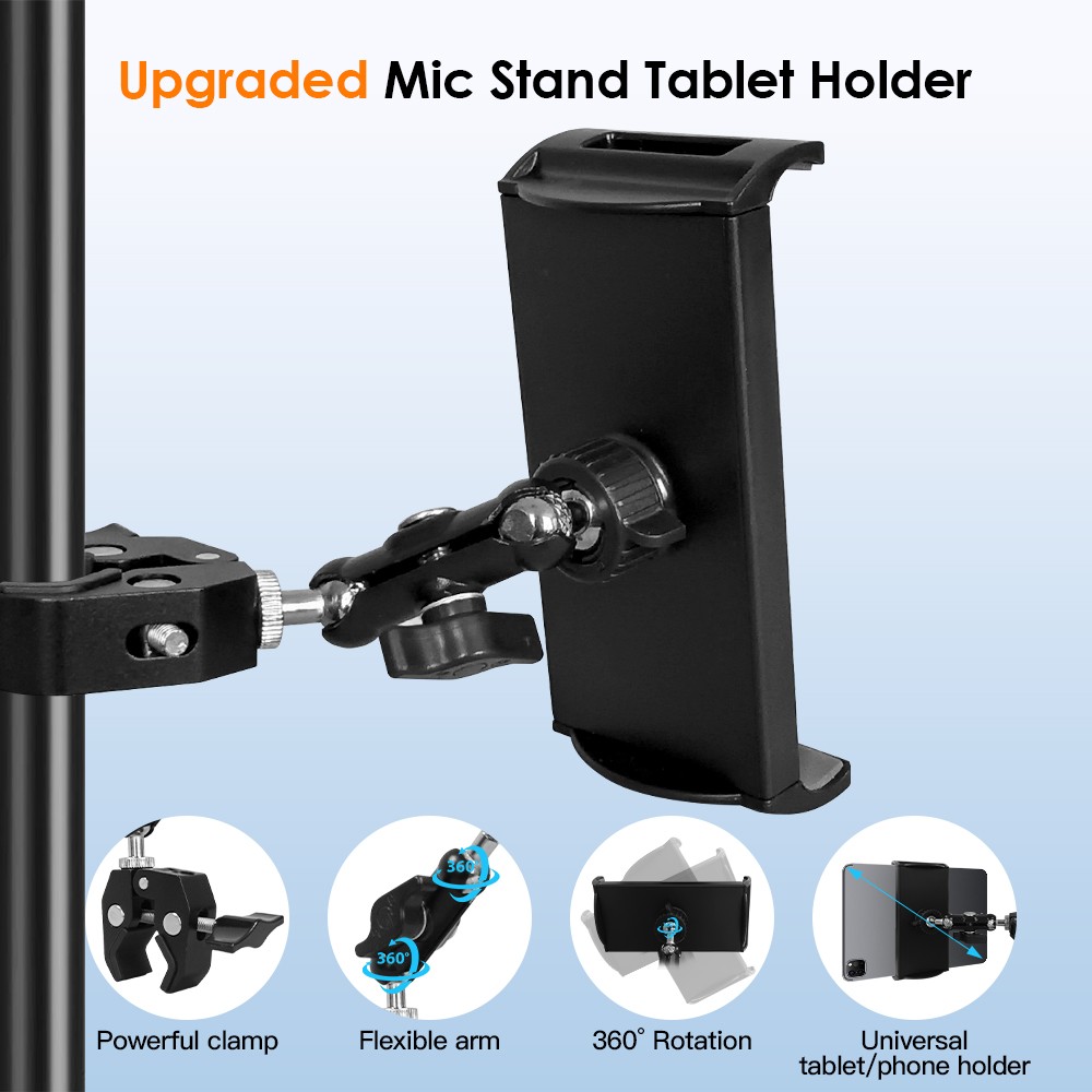 Microphone Stand Tablet Holder Bike Treadmill Mount for 4.7-12.9" iPad iPhone