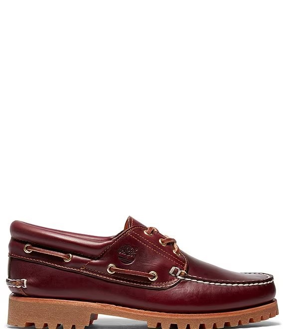 Timberland Men's 3-Eye Lug Handsewn Leather Boat Shoes, Burgundy Color