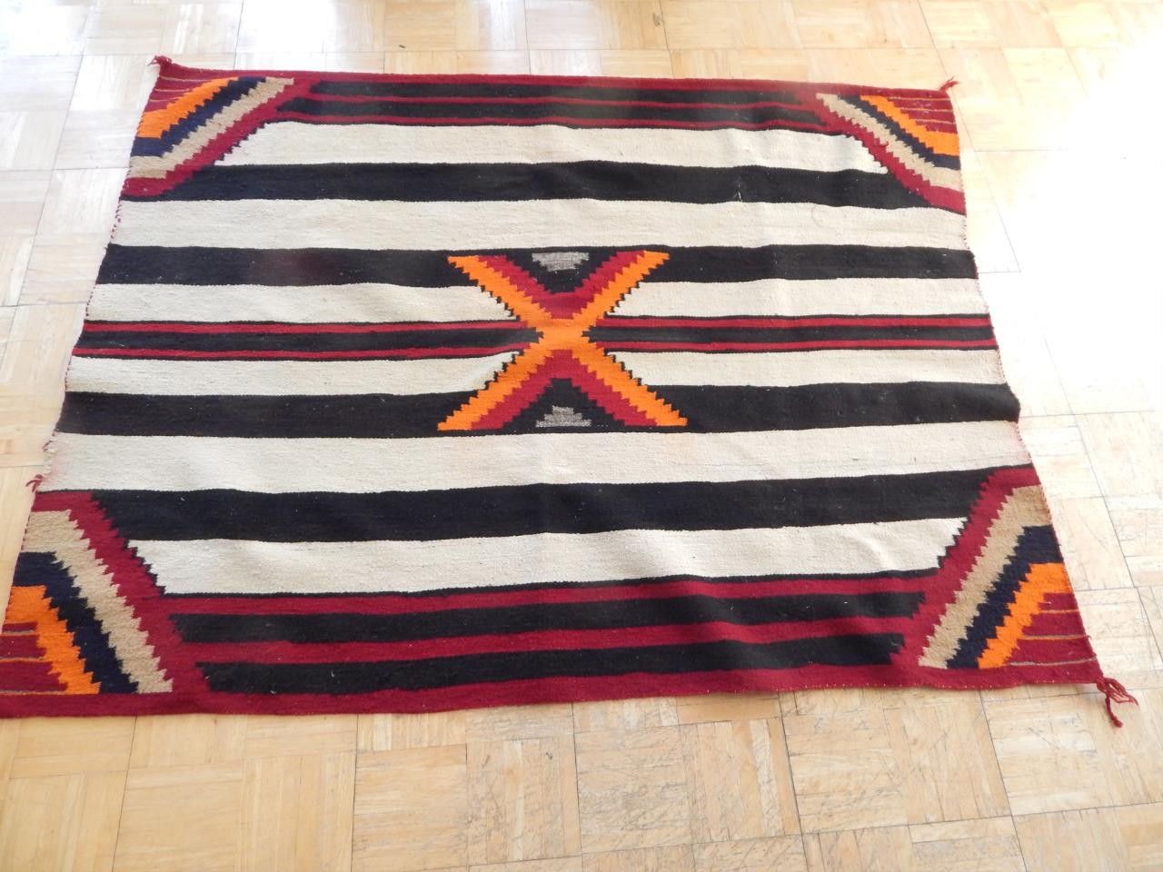 ANTIQUE NAVAJO INDIAN 3RD PHASE CHIEF'S BLANKET - CLEAN + NICE 49X65" +/-
