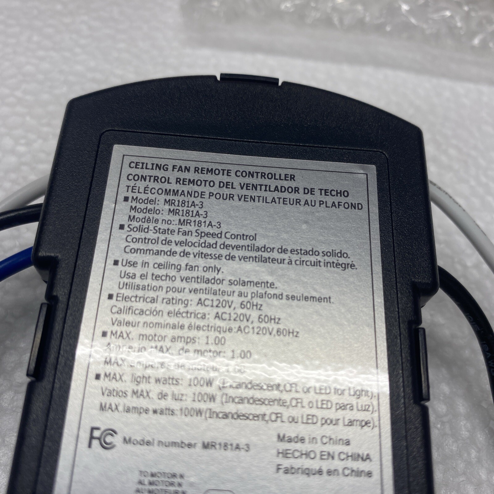 Fanimation Receiver & Remote MR181A-3 Ceiling Fan RCCA050050005 JH-01