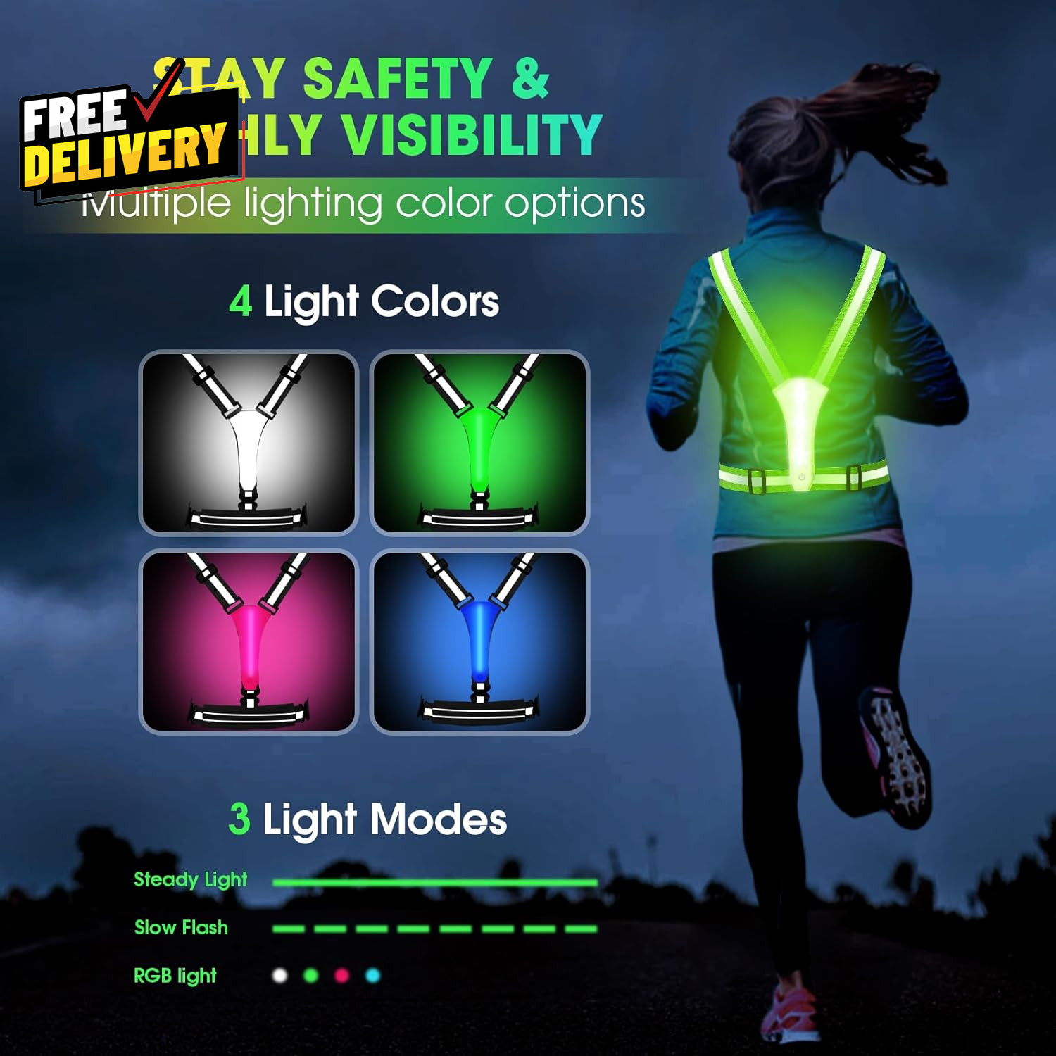LED Reflective Light Up Safety Vest for Running Cycling Walking Night Gear...