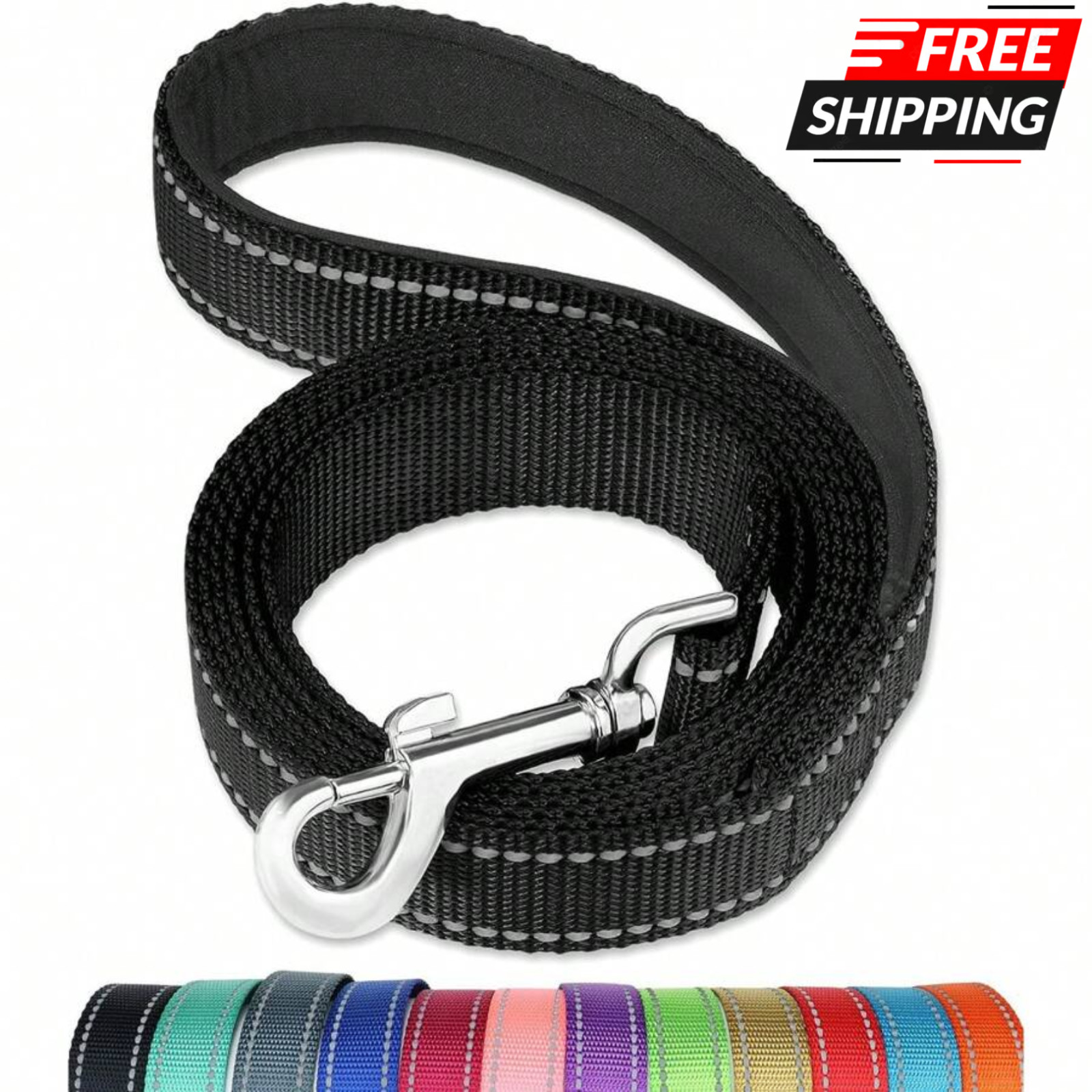 5ft Heavy Duty Reflective Dog Leash with Soft Padded Handle for Safety Training