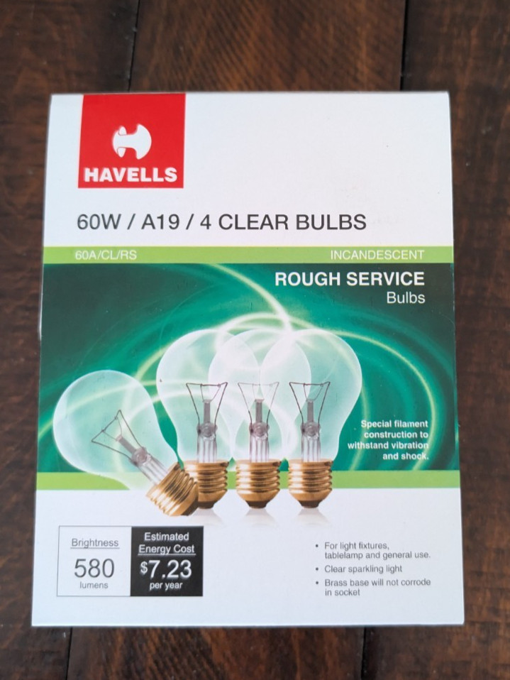 60 Watt Clear Rough Service A19 Bulbs 4 Pack Shatter Resistant