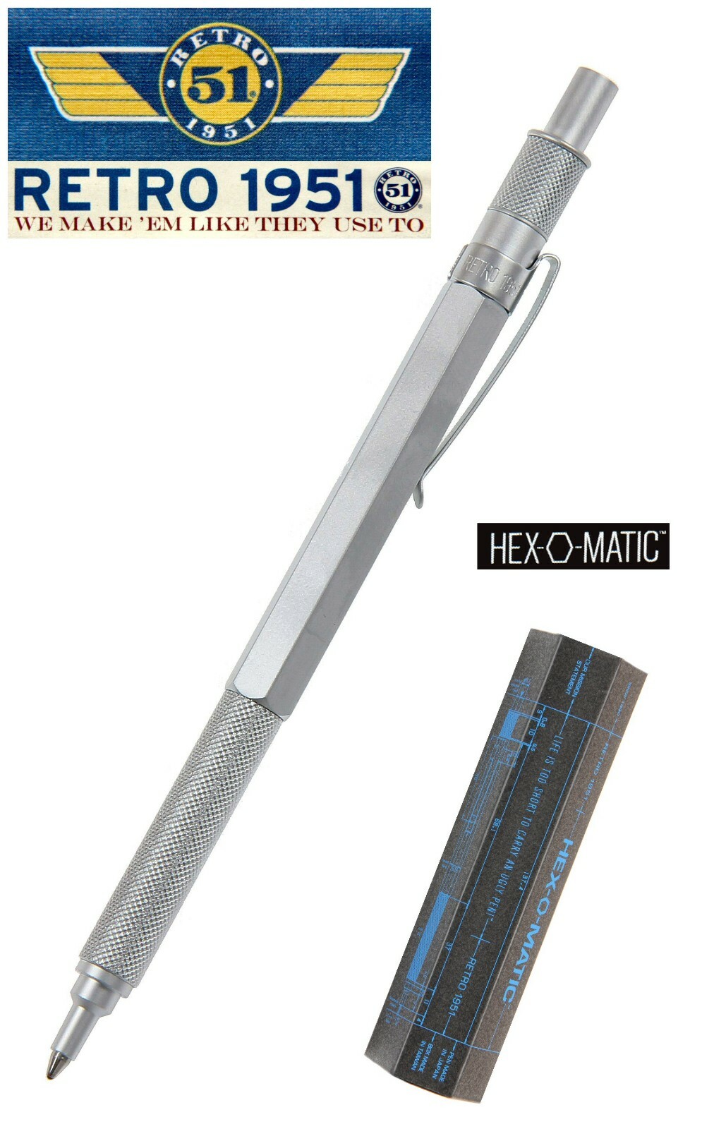Retro 51 / Hex-o-matic Series Silver Ballpoint Pen #HEX-615BP
