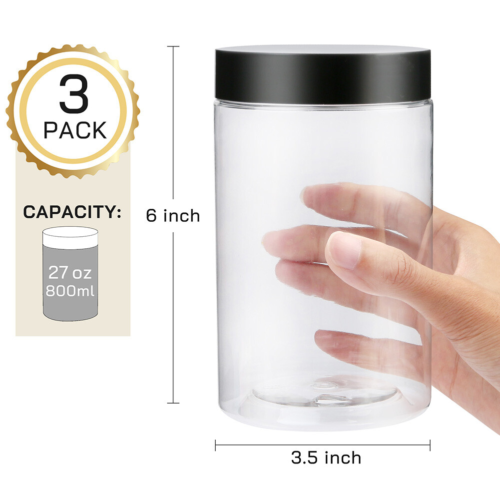 6 PACK 27oz Clear Plastic Jars with Screw On Lids Empty Food Storage Containers