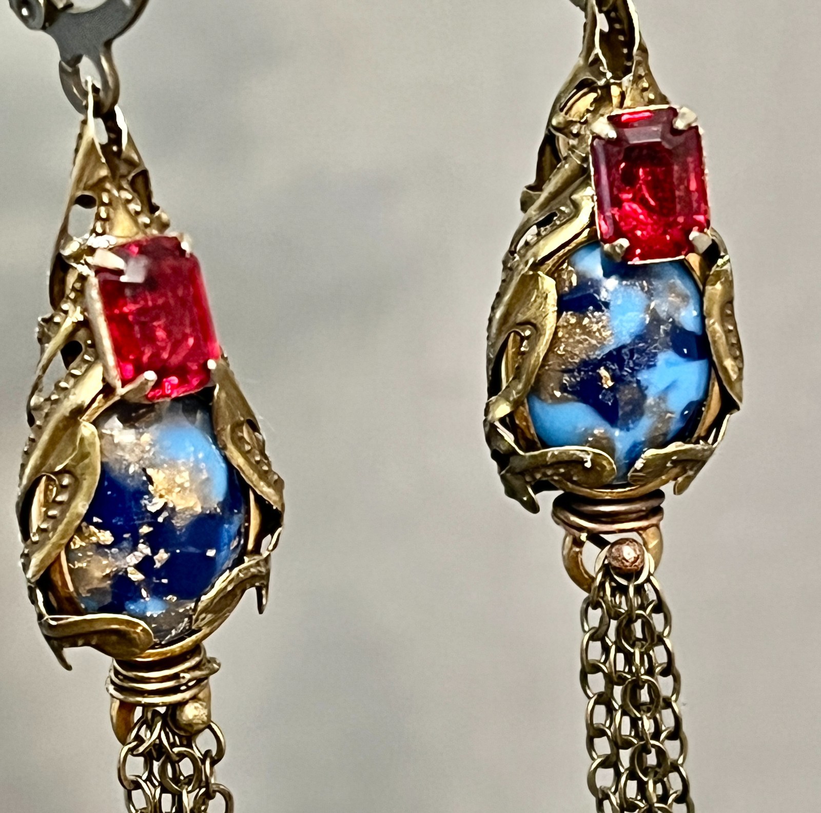 Deco Egyptian Revival Necklace Set, Neiger Style Pharaoh, Royal Blue, Red, Green