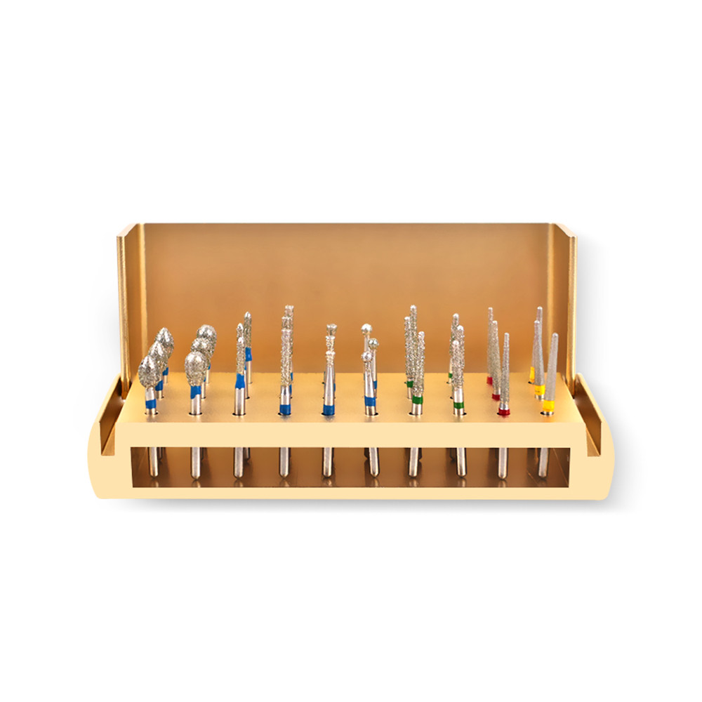 Dental Diamond Burs Drill+Disinfection Bur Block High Speed Handpiece -30Pcs/Set