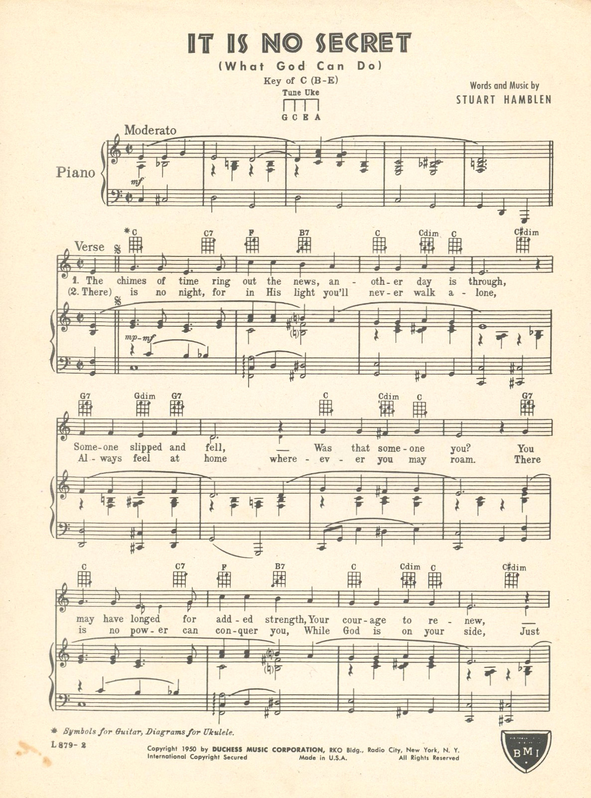 Vintage It Is No Secret Sheet Music Piano Voice Guitar Ukulele 1950 Hamblen