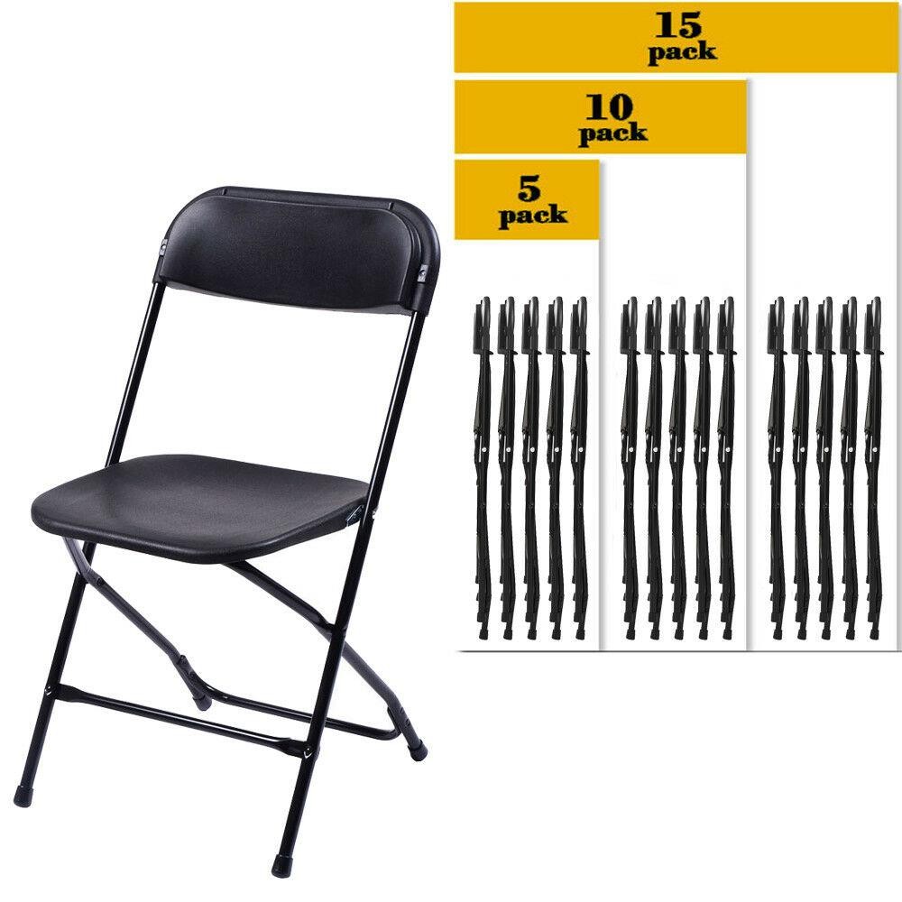 (5 to 15 PACK) Commercial Wedding Quality Stackable Plastic Folding Chairs Black