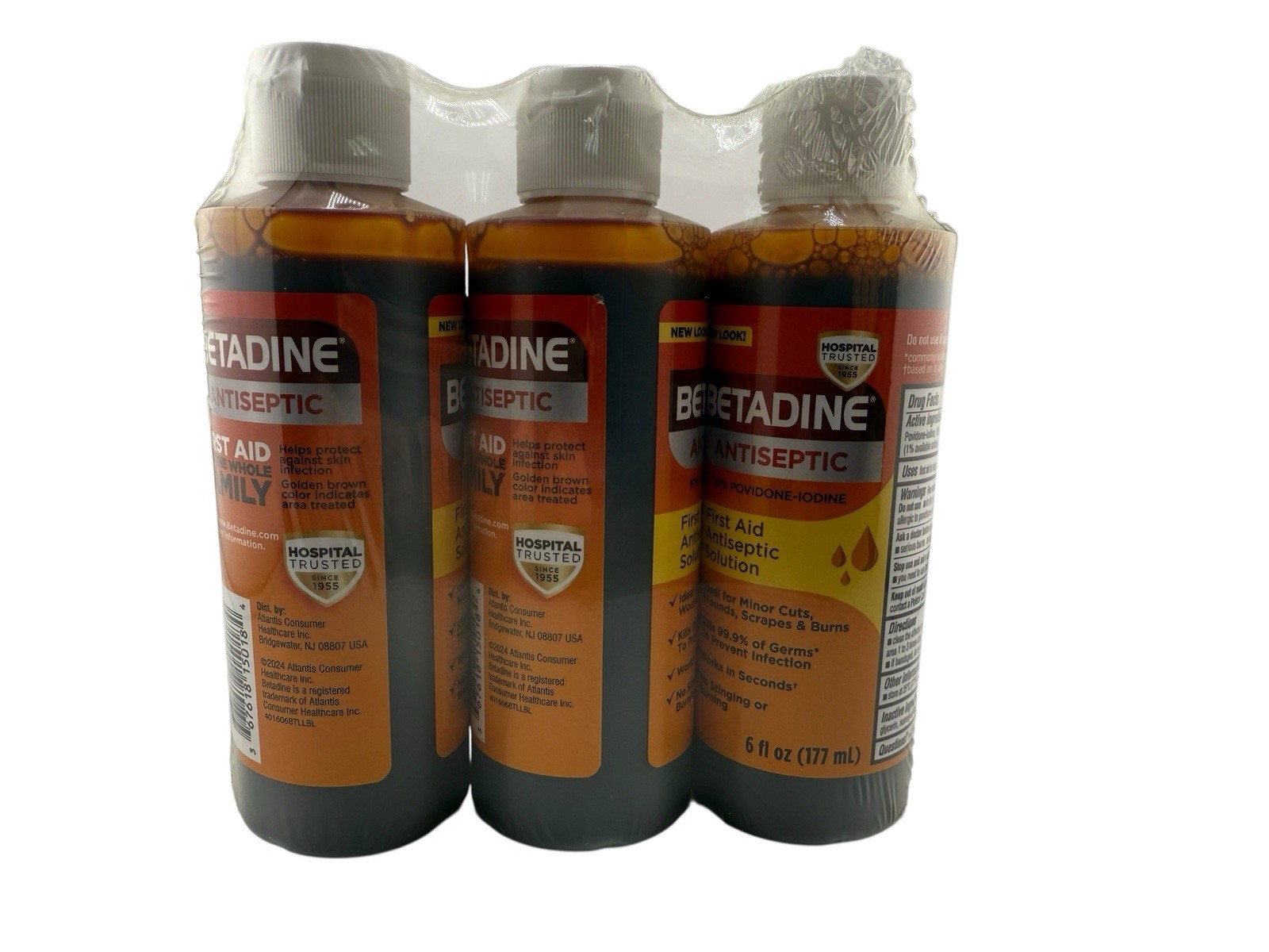 Betadine Antiseptic First Aid Solution, 10% Povidone-Iodine, 6 oz- 3 pack New!
