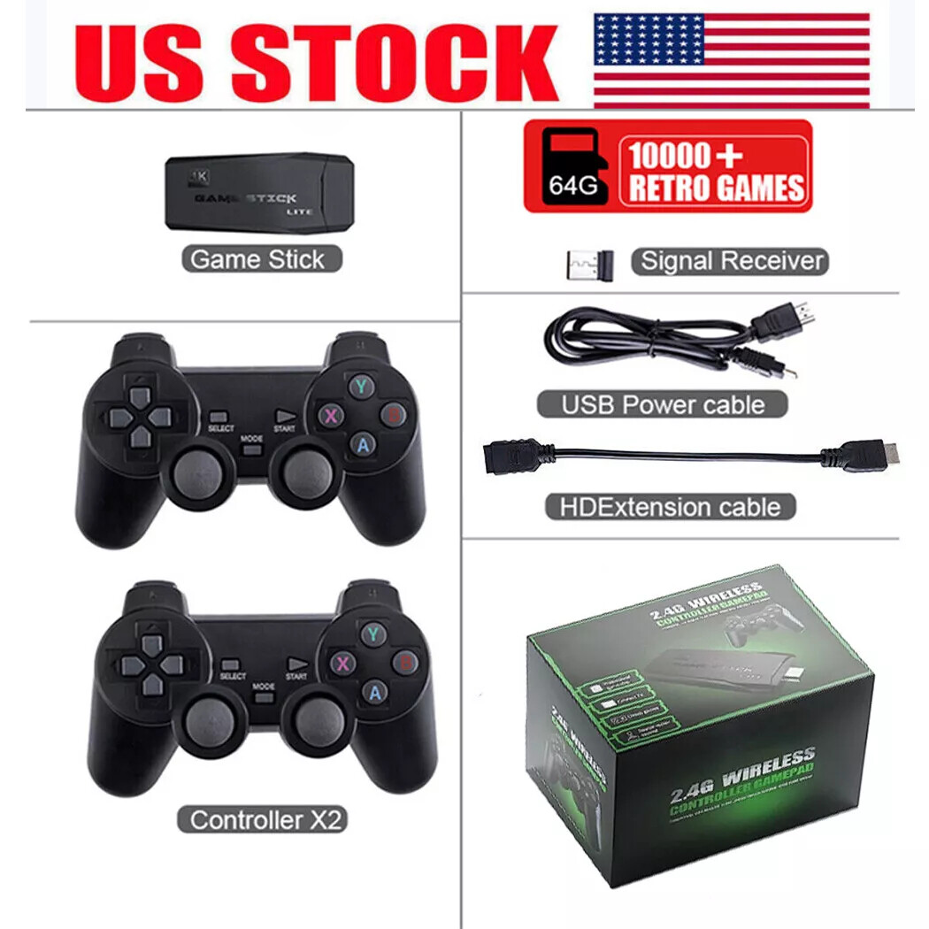Video Game Console Retro 20000+ Games TV Stick 64G 4K HDMI 2 Wireless Controller