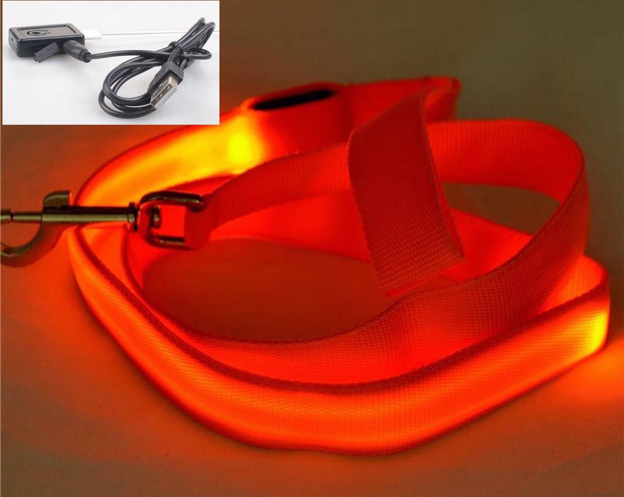 RECHARGEABLE 1FT-LED 4FT-LEASH glow light Dog Pet Safety Lead FOR Collar Harness