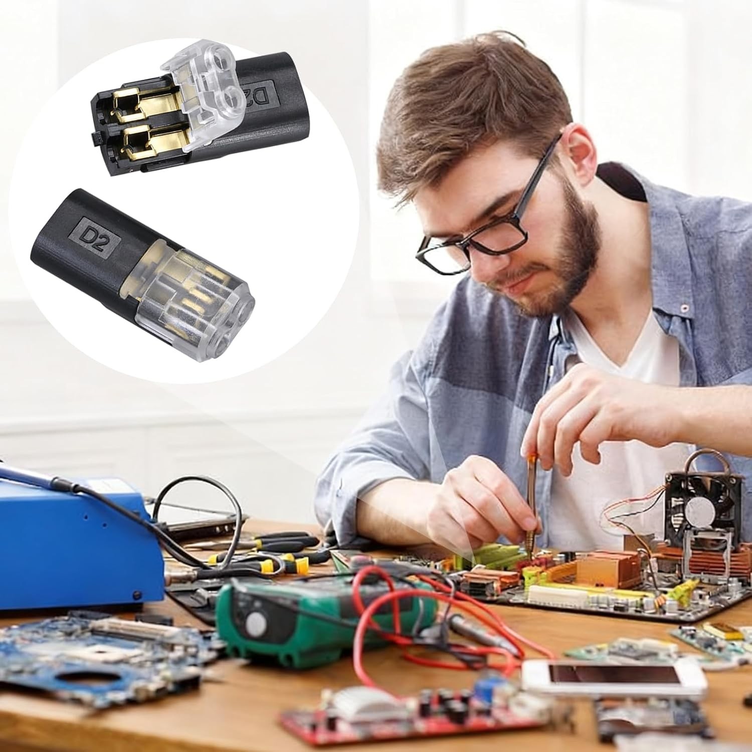 Double Wire Lock-Grip Connector, 2 Pin LED Light Strip Connector with Locking Bu